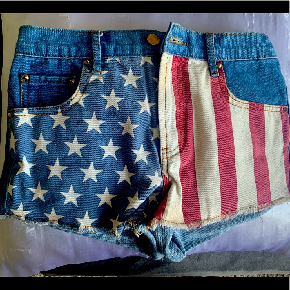 american flag denim short, red, white, blue, Festive, patriotic, 4th of july